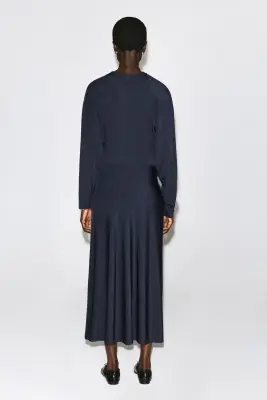 ROBE MIDI DRAPÉE À DÉTAIL TORSADÉ - BLEU MARINE — photo 3