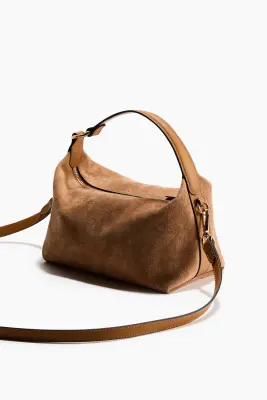 Sac crossbody en cuir velours - Beige — photo 1