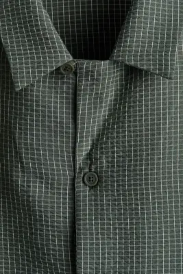Chemise Relaxed Fit avec col cubain - Vert kaki/carreaux — photo 4