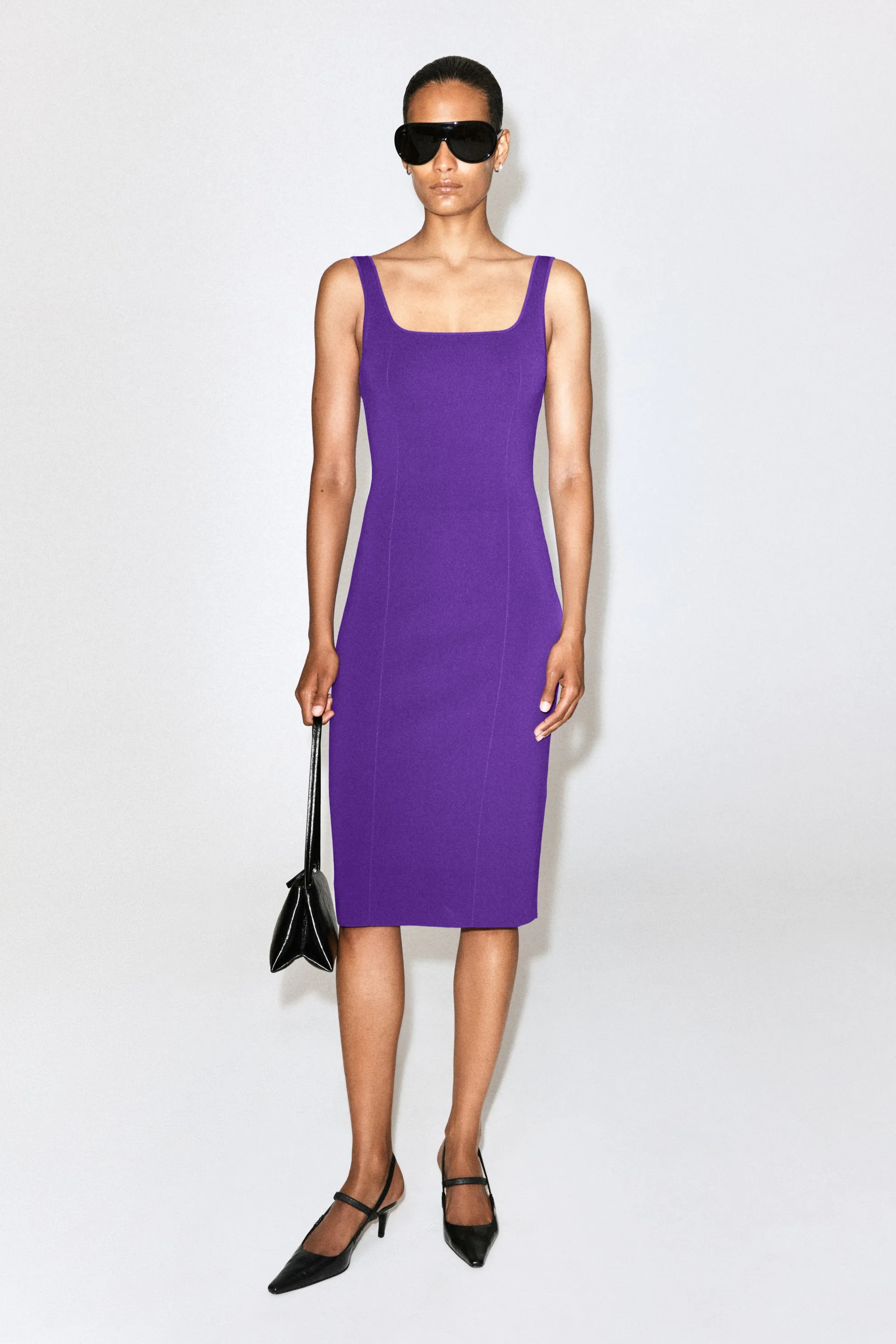 ROBE MIDI MOULANTE EN MAILLE - VIOLET