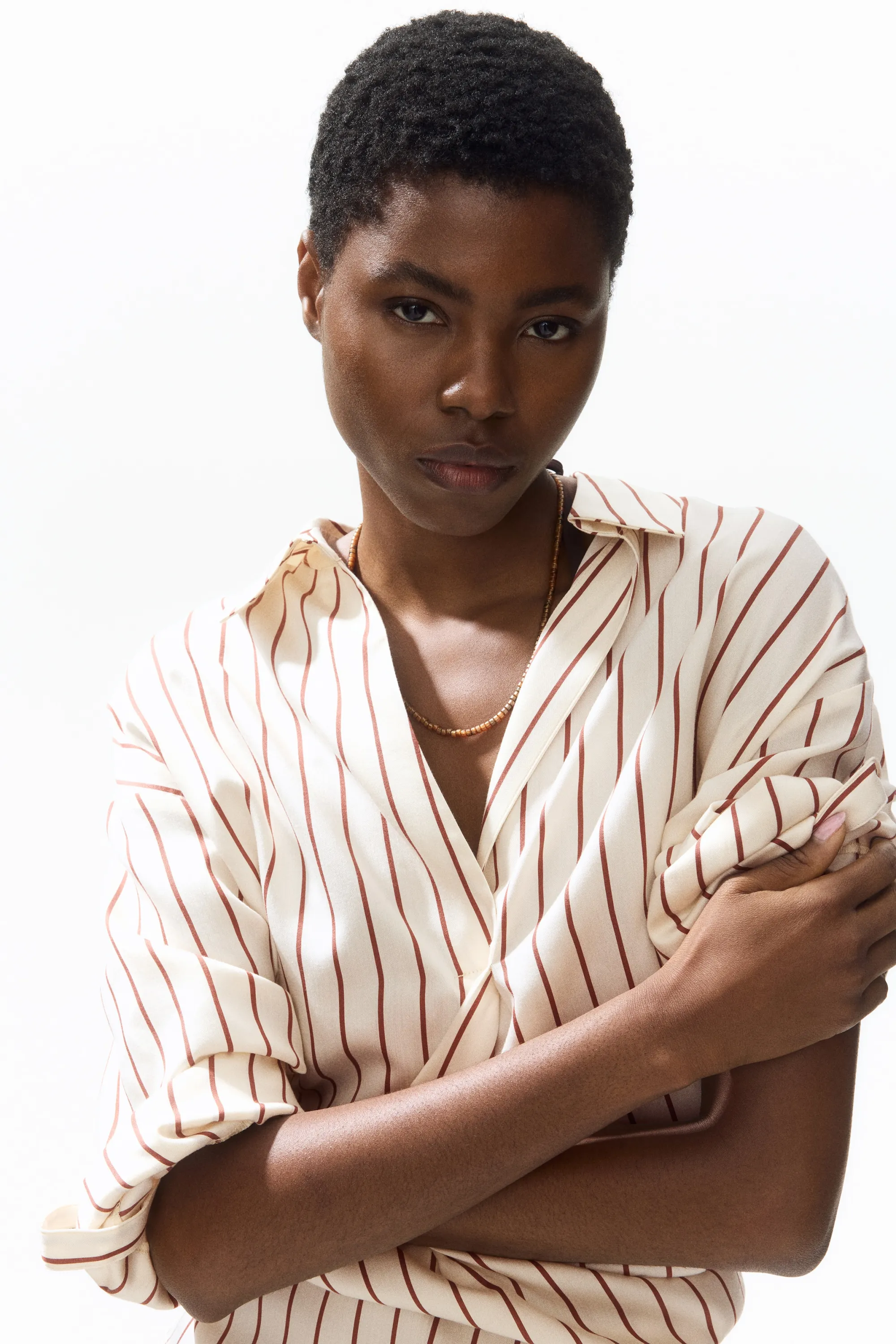 Chemise popover oversize - Crème/rayé