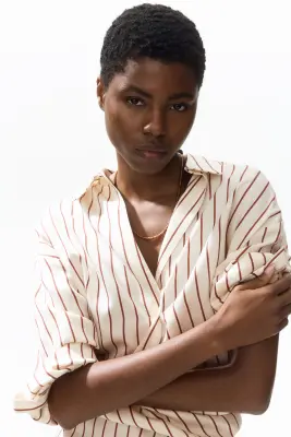 Chemise popover oversize - Crème/rayé — photo 1