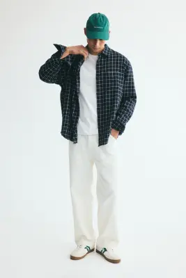 Chemise Relaxed Fit en flanelle - Bleu foncé/carreaux — photo 2