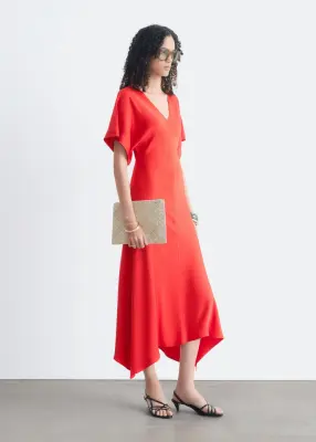 Robe longue à col en V - Rouge — photo 4