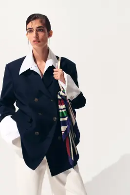 Blazer oversize à fermeture croisée - Bleu foncé — photo 2