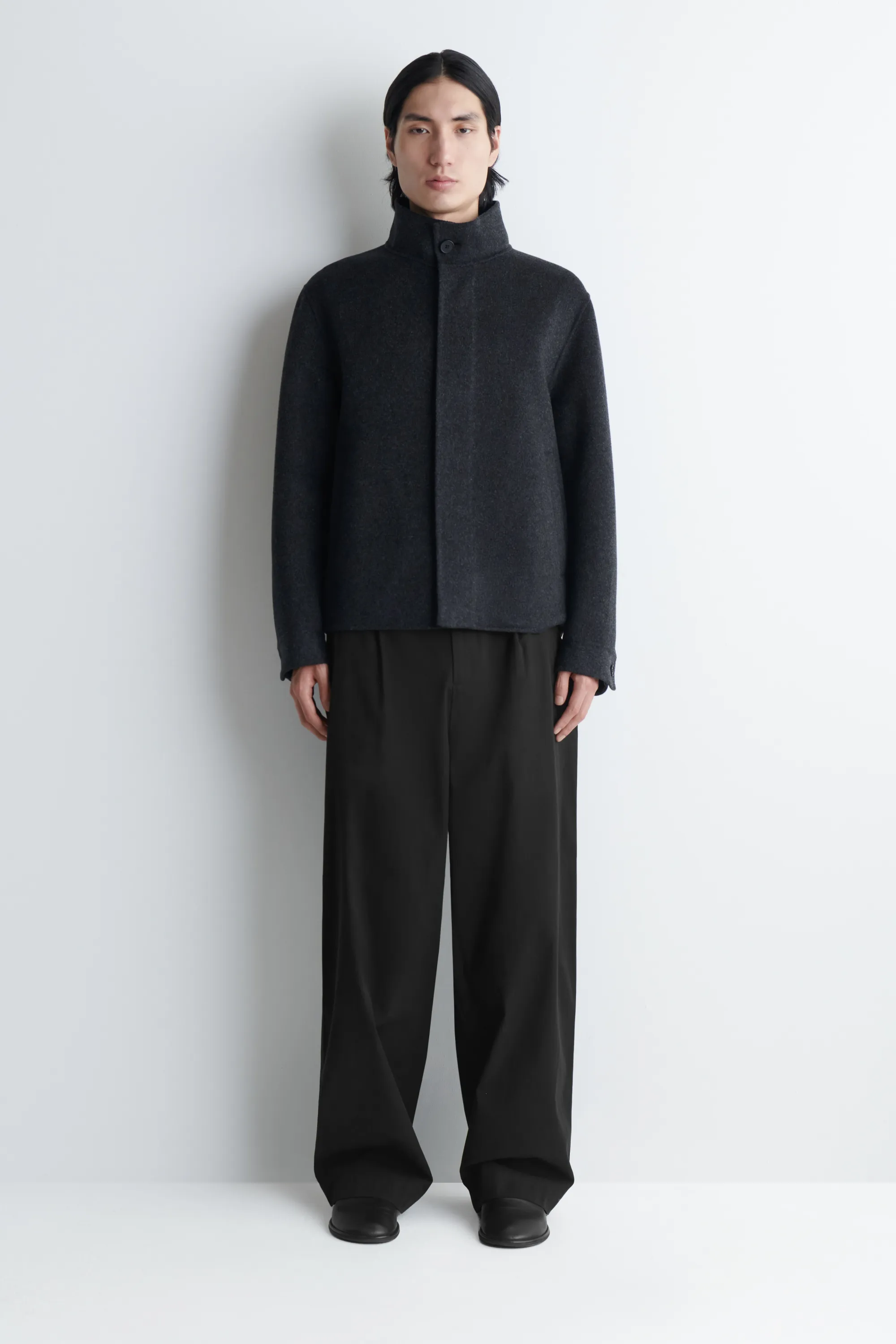 VESTE À COL CHEMINÉE EN LAINE DOUBLE FACE - GRIS ANTHRACITE CHINÉ