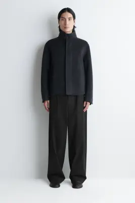 VESTE À COL CHEMINÉE EN LAINE DOUBLE FACE - GRIS ANTHRACITE CHINÉ — photo 1