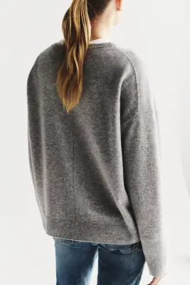 Pull en laine avec encolure en V - Gris chiné — photo 3