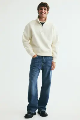 Sweat Relaxed Fit avec col zippé - Crème — photo 1