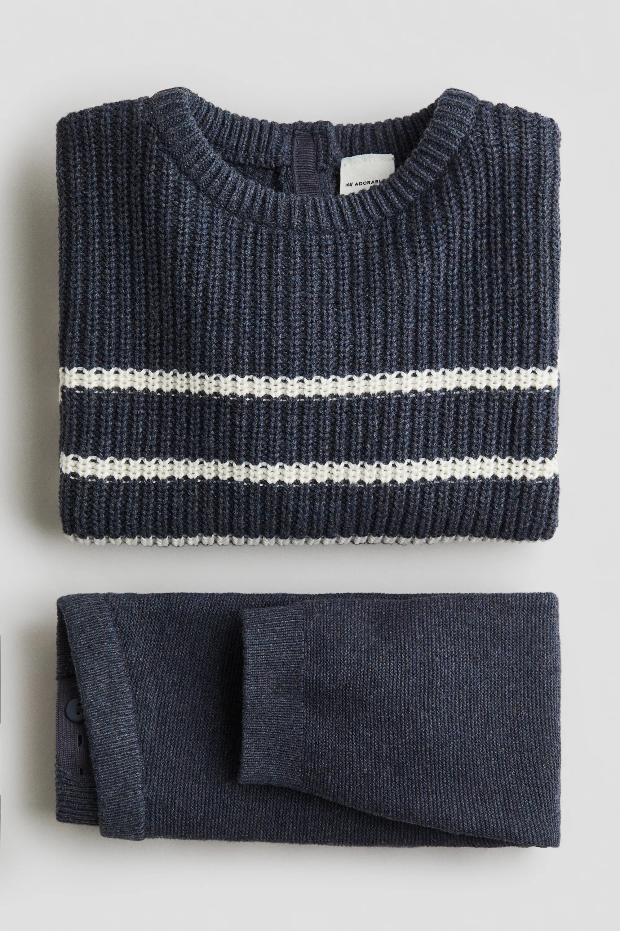 Ensemble 2 pièces en maille de coton - Bleu marine/rayures blanches