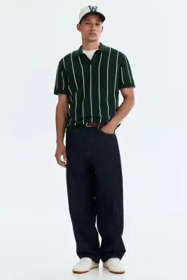 Polo Regular Fit en coton - Vert foncé/rayé — photo 2