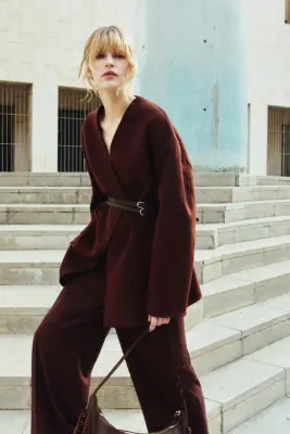 Manteau fait main en laine mélangée - Brun rouille foncé — photo 1