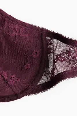 Soutien-gorge paddé en dentelle avec armatures - Bordeaux — photo 3
