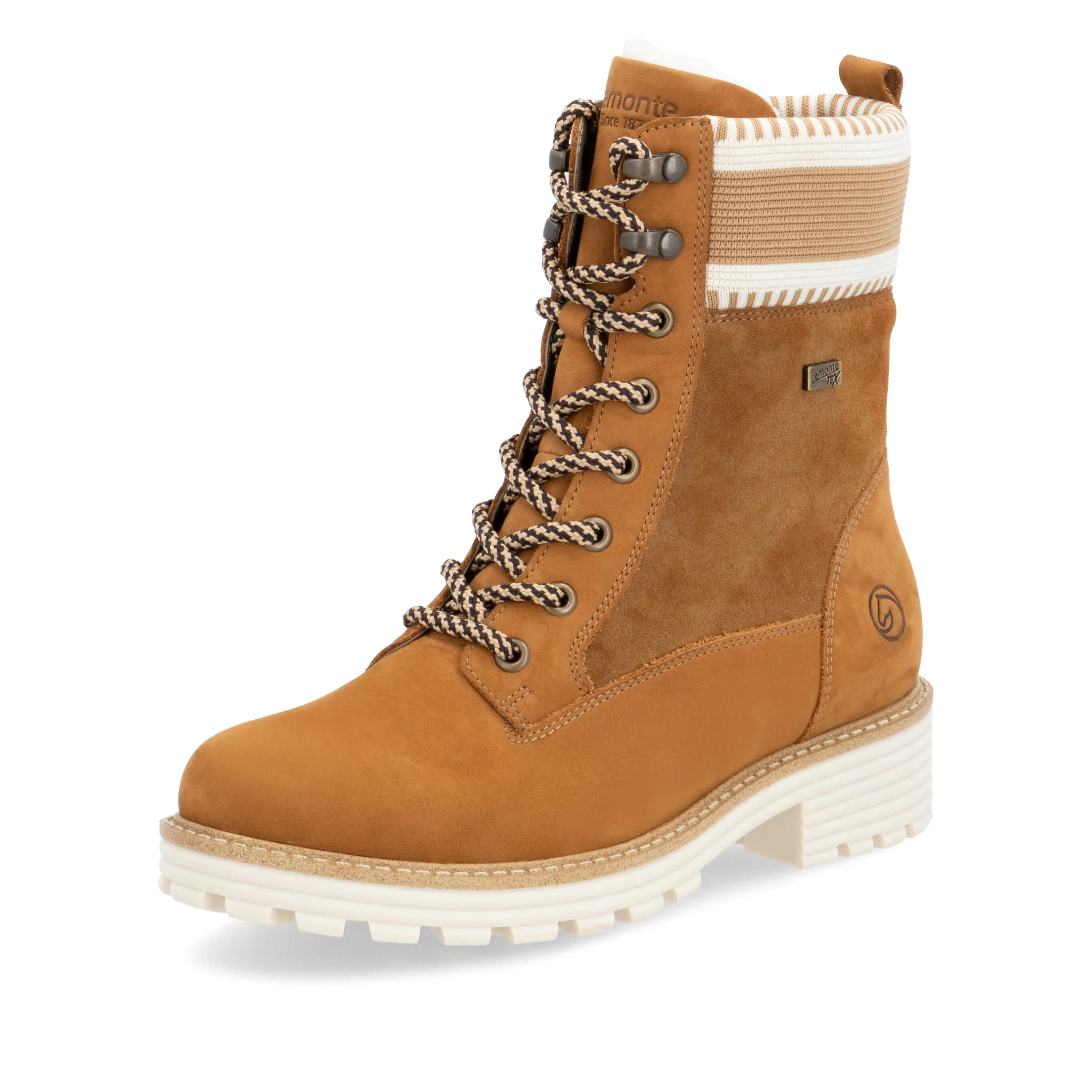 Bottines Remonte D0W72-22 Camel - Cuir Suédé Lacets Zip Grande Pointure Femme