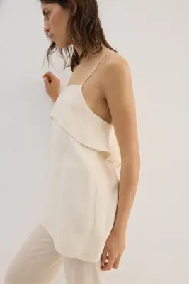 Top à bretelles fines en viscose mélangée - Beige clair — photo 2