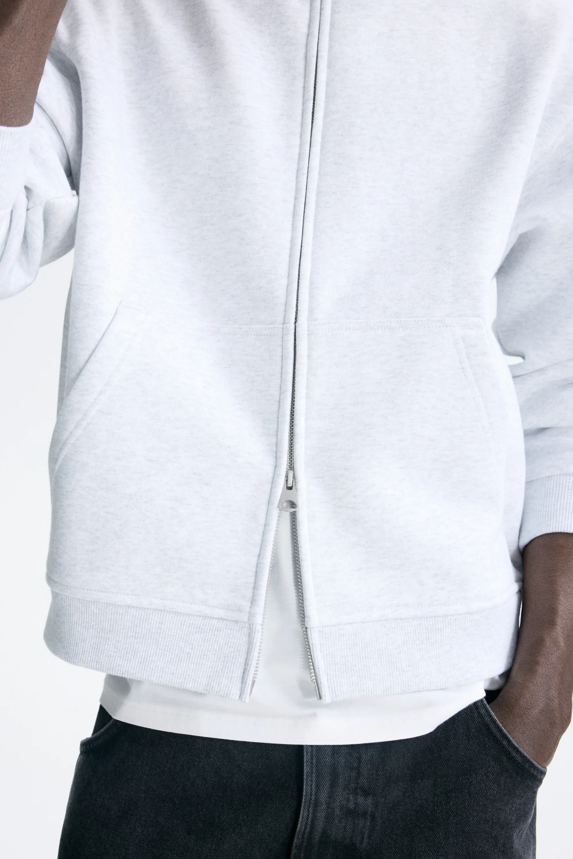 Sweat boxy Loose Fit avec zip - Gris clair chiné