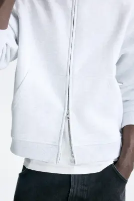 Sweat boxy Loose Fit avec zip - Gris clair chiné — photo 1