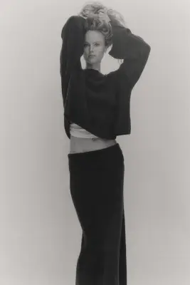 Jupe midi en maille côtelée - Marron foncé — photo 1