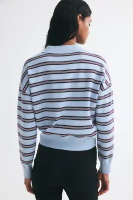 Polo en maille fine - Bleu clair/rayé — photo 3