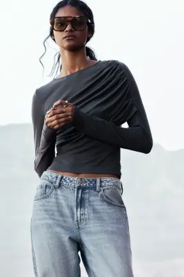 Top en viscose à effet drapé - Gris foncé — photo 2