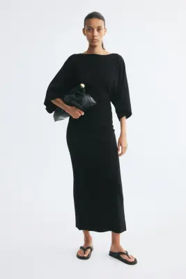 Robe midi à effet drapé - Noir — photo 1
