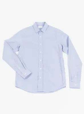 Shirt with Collar Tab in White Poplin with Blue Fine Stripes — photo 2