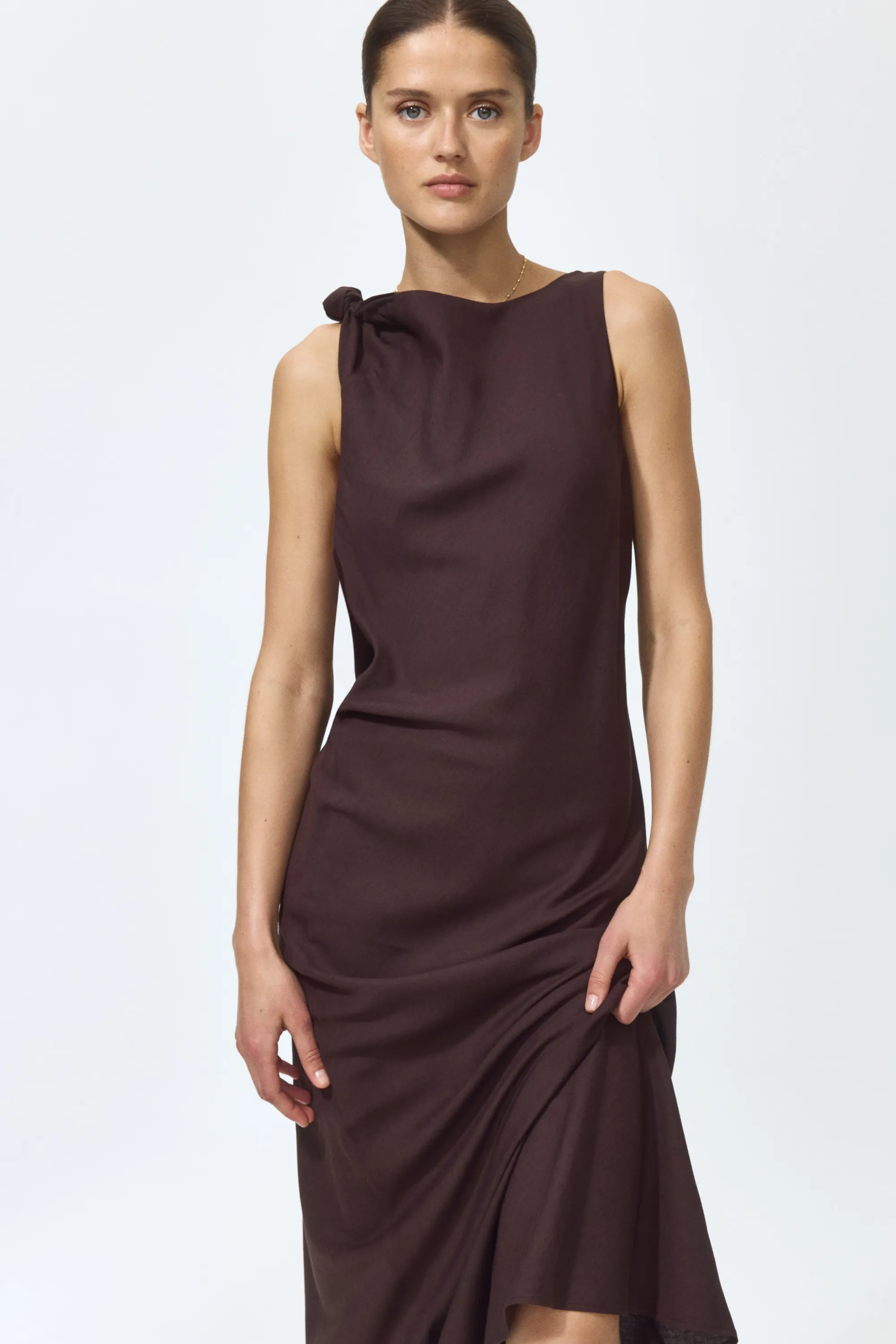 Robe sans manches en lin mélangé - Marron foncé