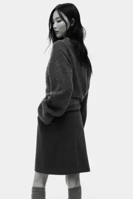 Jupe crayon en jersey - Gris chiné/rayé — photo 2