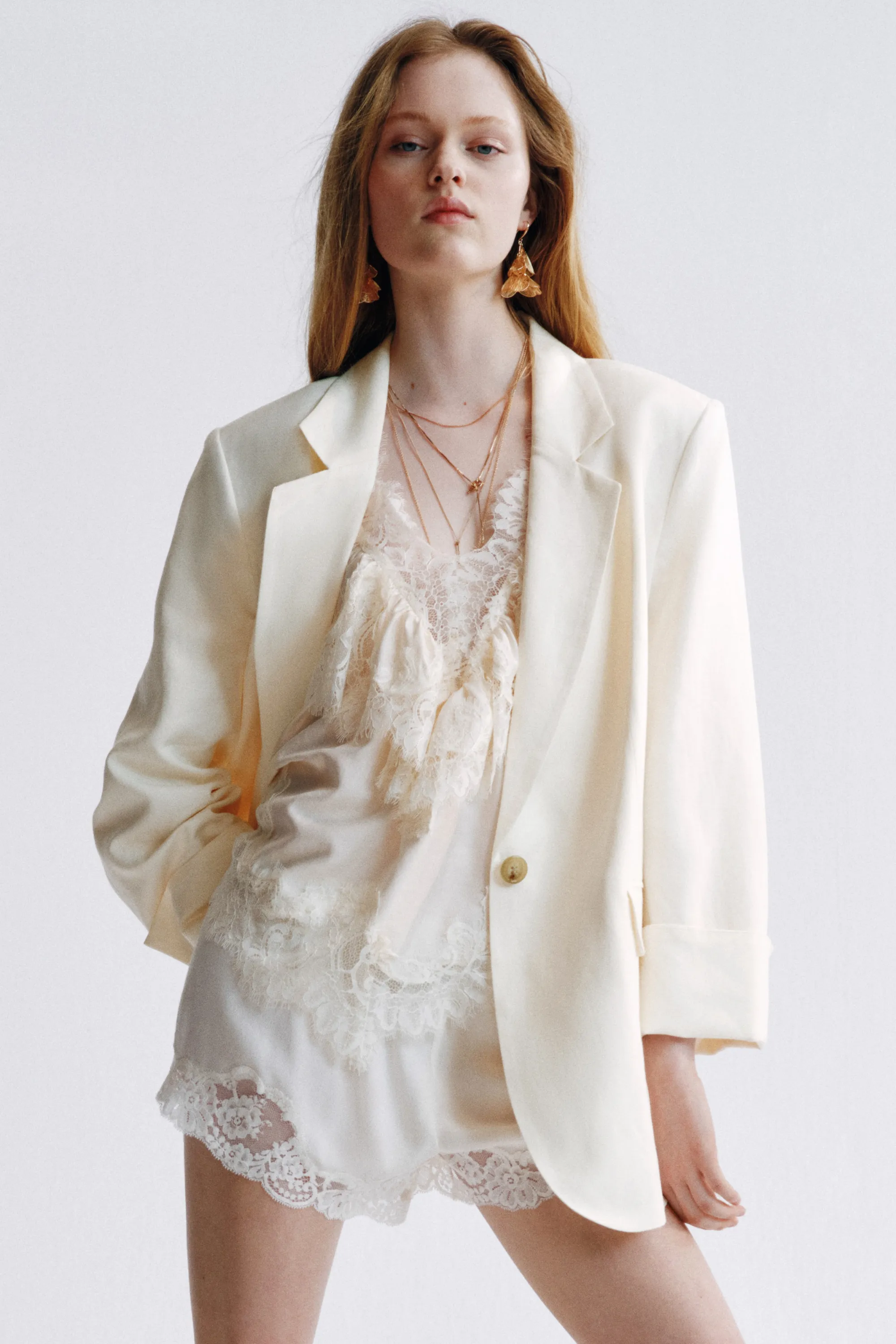 Blazer en lin mélangé - Crème