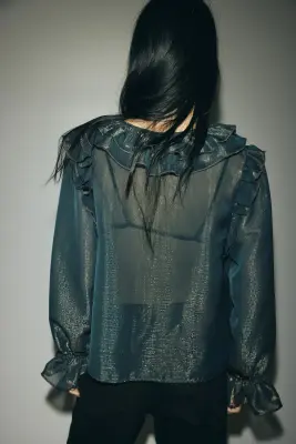 Blouse volantée - Vert olive foncé — photo 4