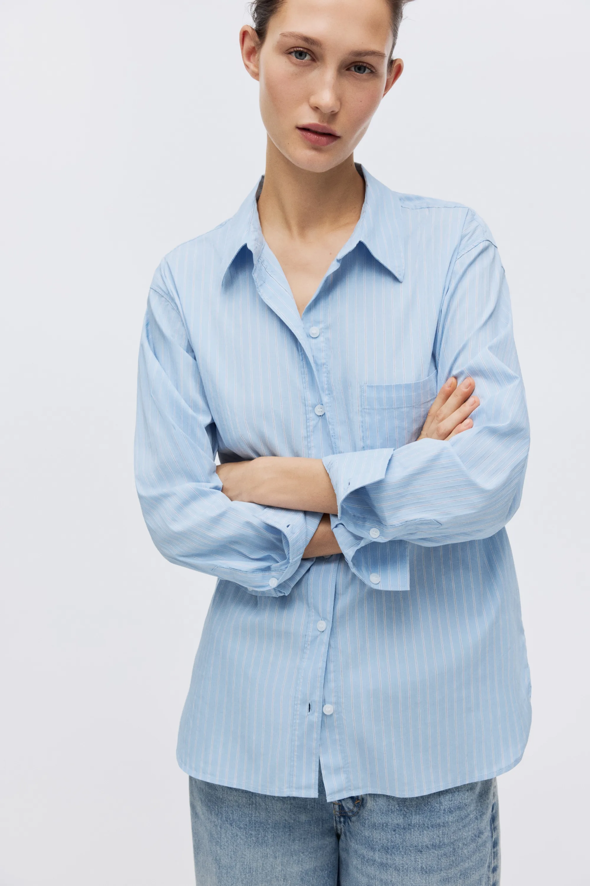 Chemise oversize - Bleu clair/rayé