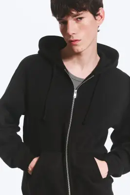 Sweat à capuche zippé classique - Noir — photo 1