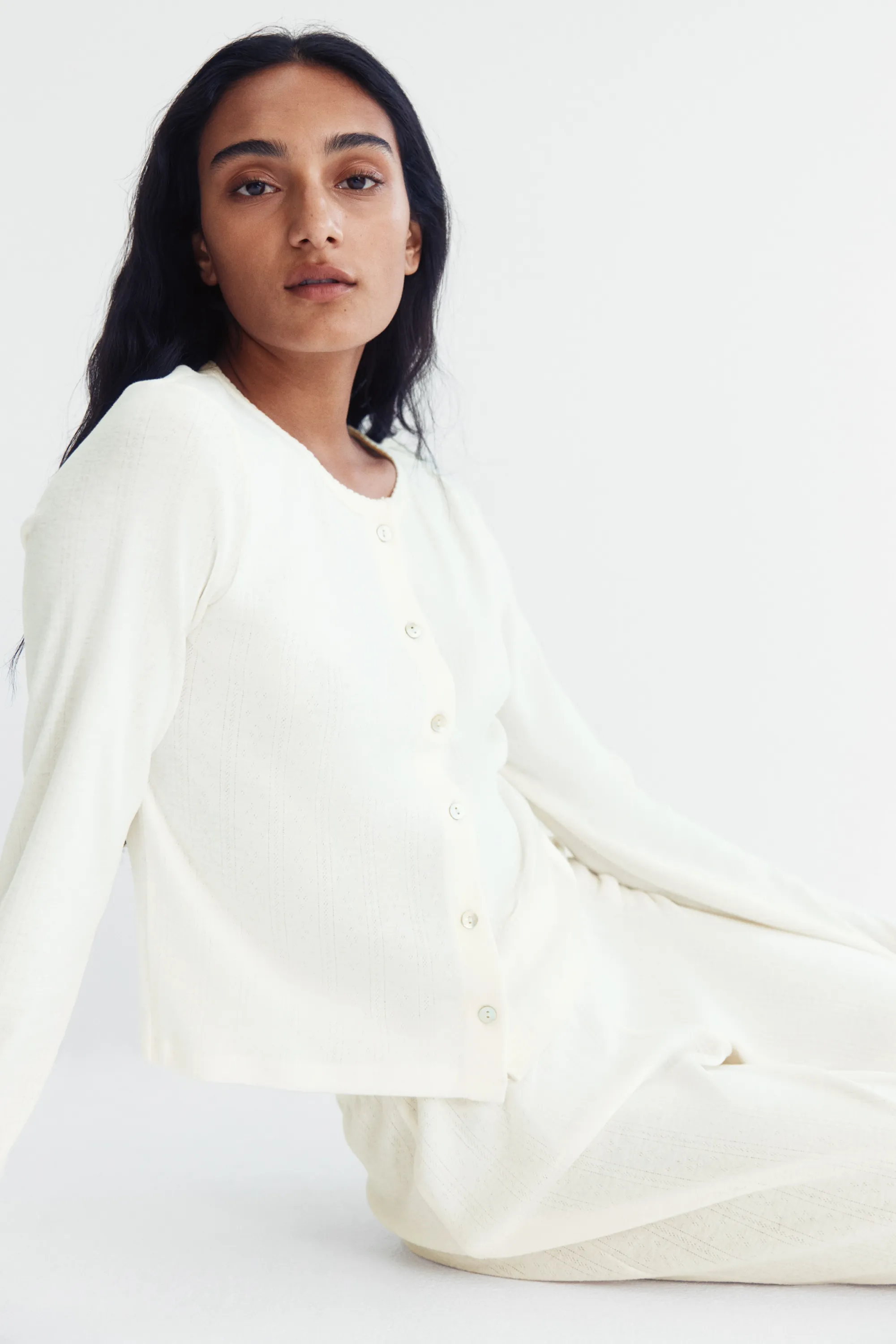 Pyjama en jersey pointelle - Crème