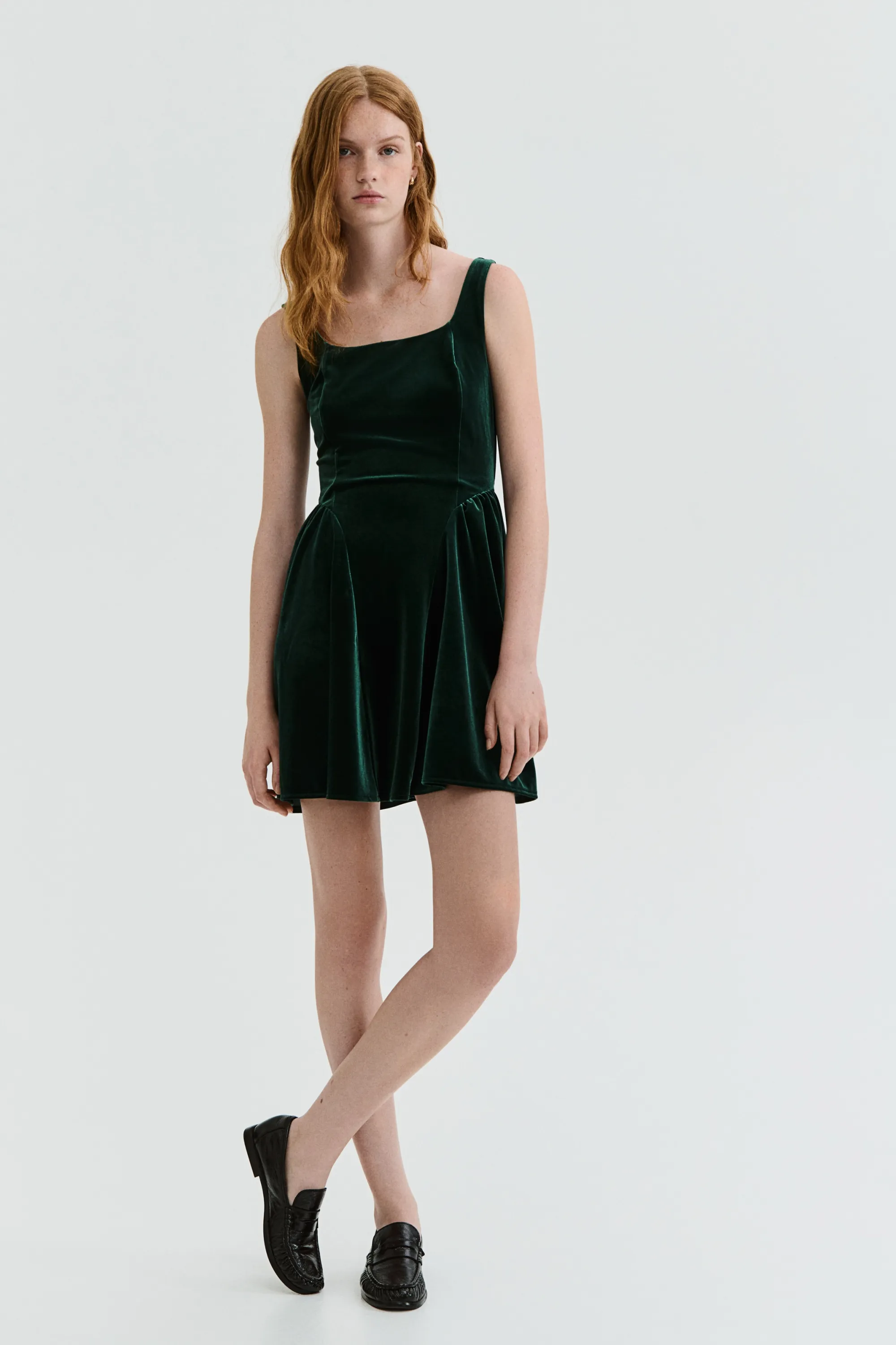 Robe sans manches en velours - Vert foncé