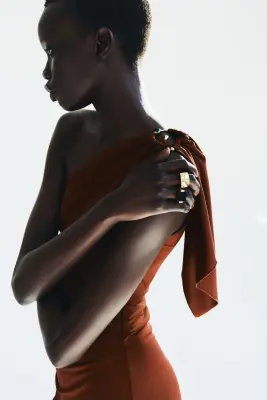 Robe asymétrique avec panneau drapé - Brun rouille — photo 3