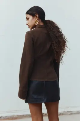 Chemise ajustée en denim - Marron — photo 3