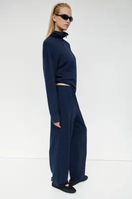 Pantalon barrel en viscose mélangée - Bleu marine — photo 2