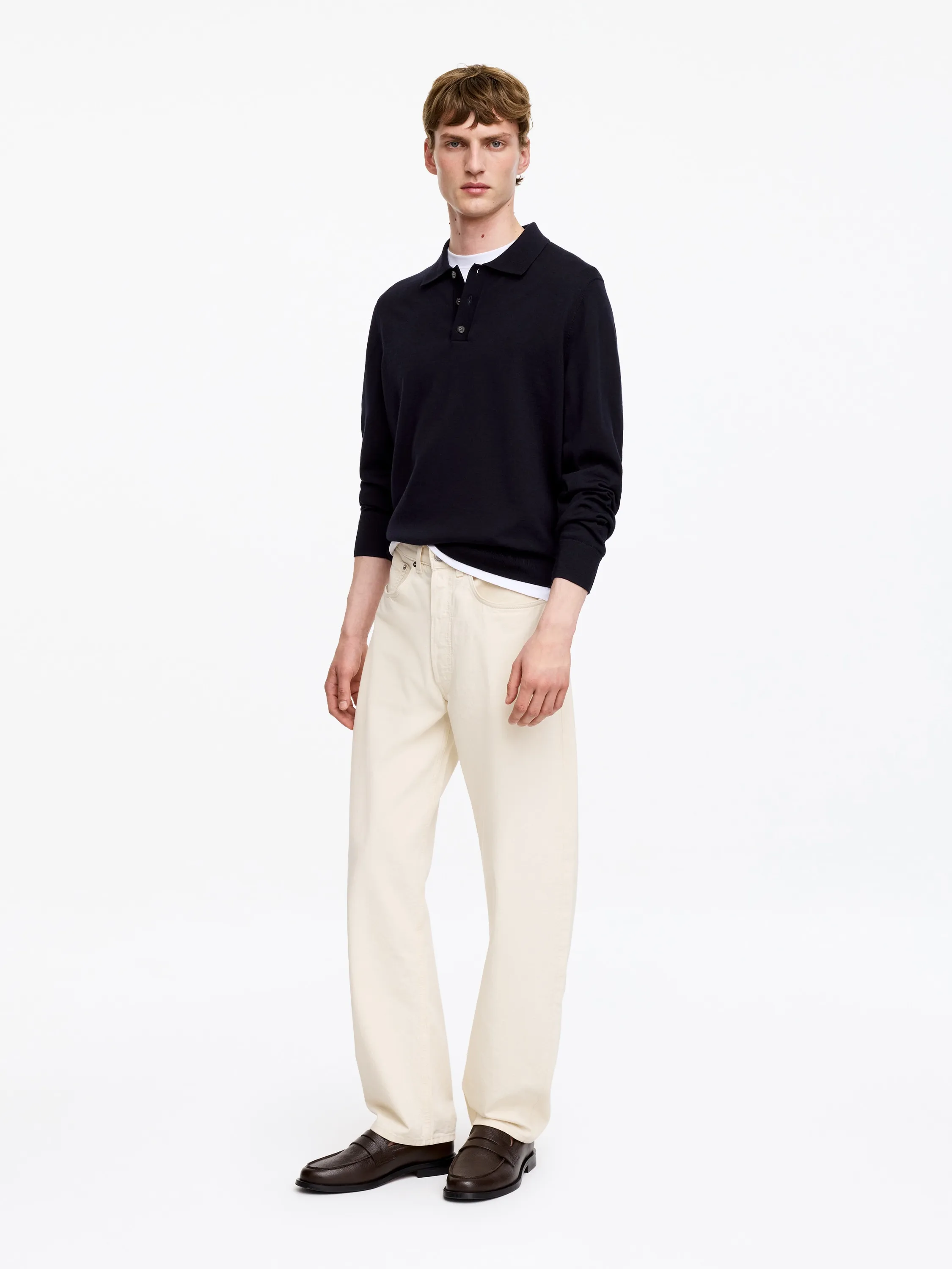 Polo en laine mérinos - Bleu foncé