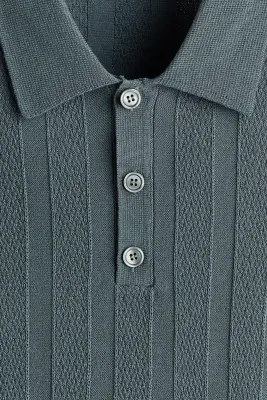 Regular Fit Textured-knit polo shirt - Bleu canard ancien — photo 4