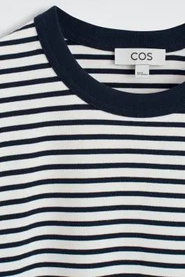 T-SHIRT À COL ROND EN COTON INTERLOCK - BLEU MARINE / BLANC / RAYURES — photo 3