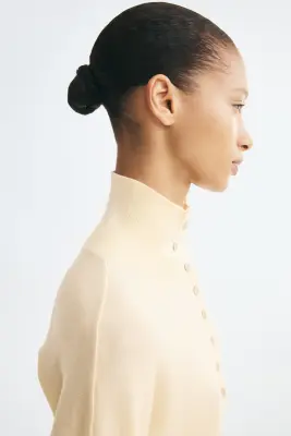 Pull en maille fine avec col cheminée - Jaune clair — photo 3