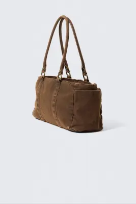 Sac à bandoulière moyen avec poches - Vert kaki foncé — photo 1