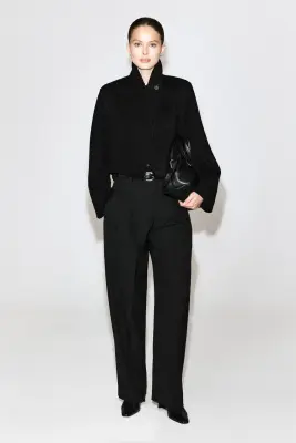 VESTE OVERSIZE COURTE EN LAINE DOUBLE FACE - NOIR — photo 1