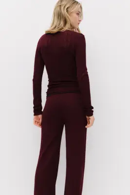 Pantalon en maille pointelle - Bordeaux — photo 2
