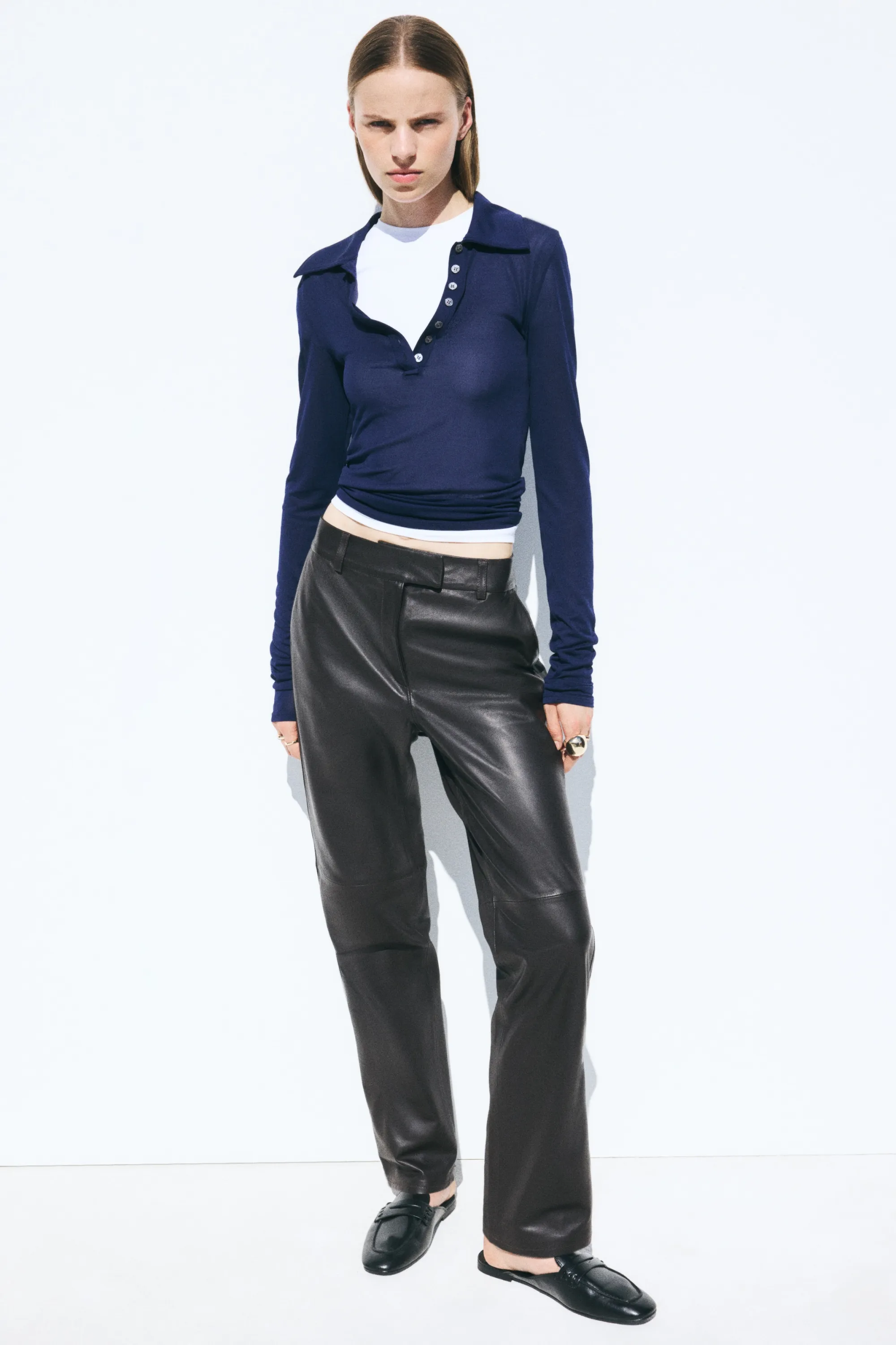 Pantalon chic en cuir - Marron foncé
