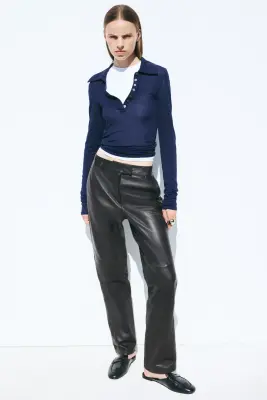 Pantalon chic en cuir - Marron foncé — photo 1