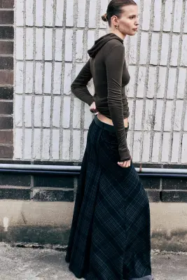 Jupe longue taille basse évasée - Noir à carreaux — photo 2