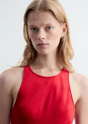 Robe midi en satin sans manches - Rouge — photo 4
