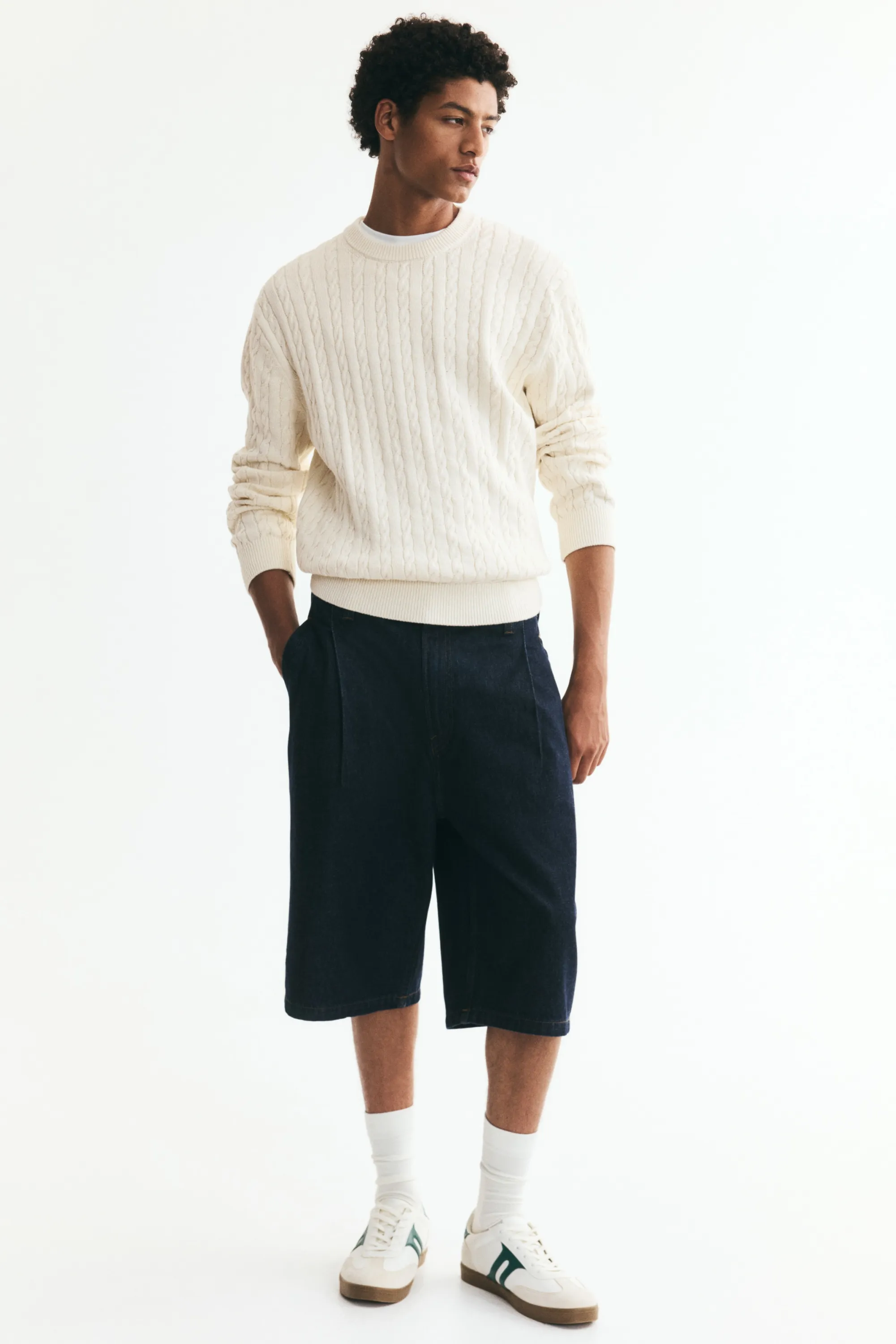 Pull Regular Fit en maille torsadée - Crème
