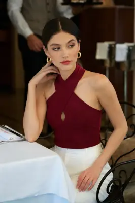 Amanda Halter Knit Top - Red — photo 1